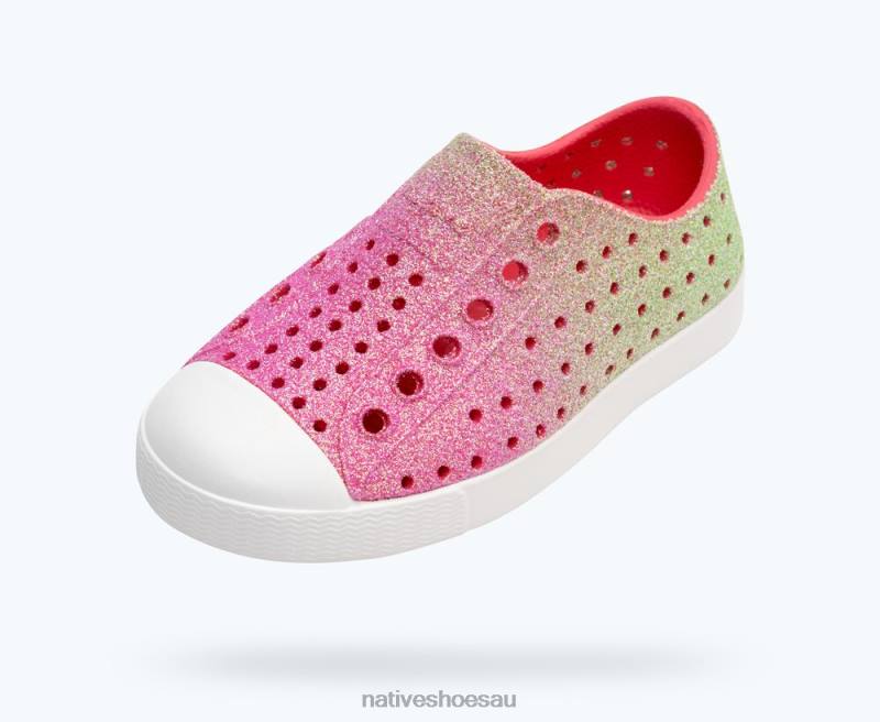 Footwear Native Shoes Jefferson Bling Celery Dazzle Bling/ Shell White Kids 4DD0225
