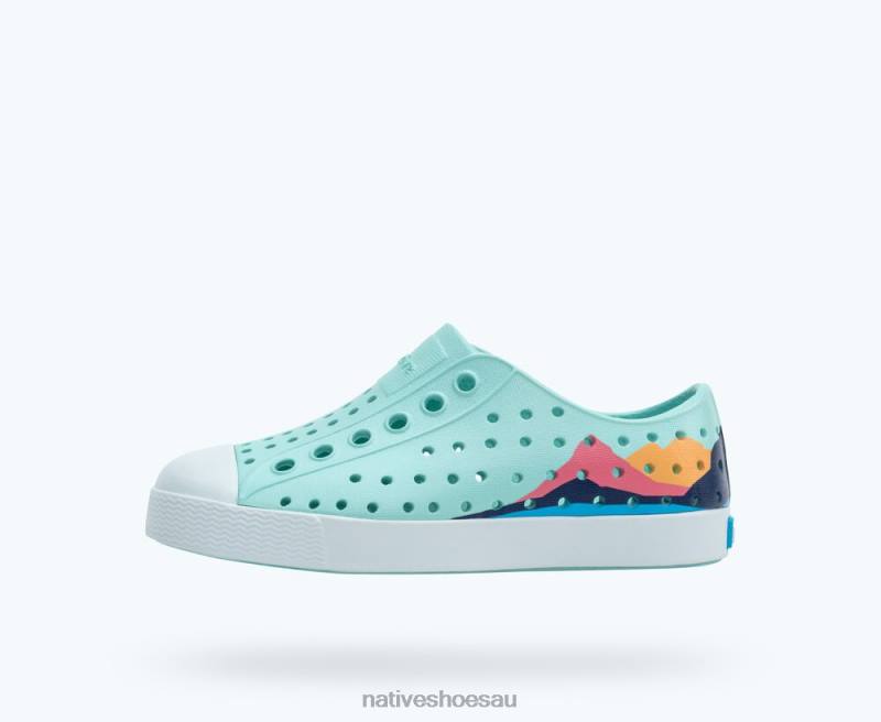 Footwear Native Shoes Jefferson Block Hydrangea Blue/ Coastal Blue/ Regatta Mountain Block Kids 4DD0196