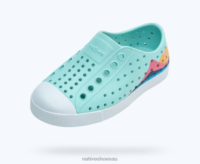 Footwear Native Shoes Jefferson Block Hydrangea Blue/ Coastal Blue/ Regatta Mountain Block Kids 4DD0196