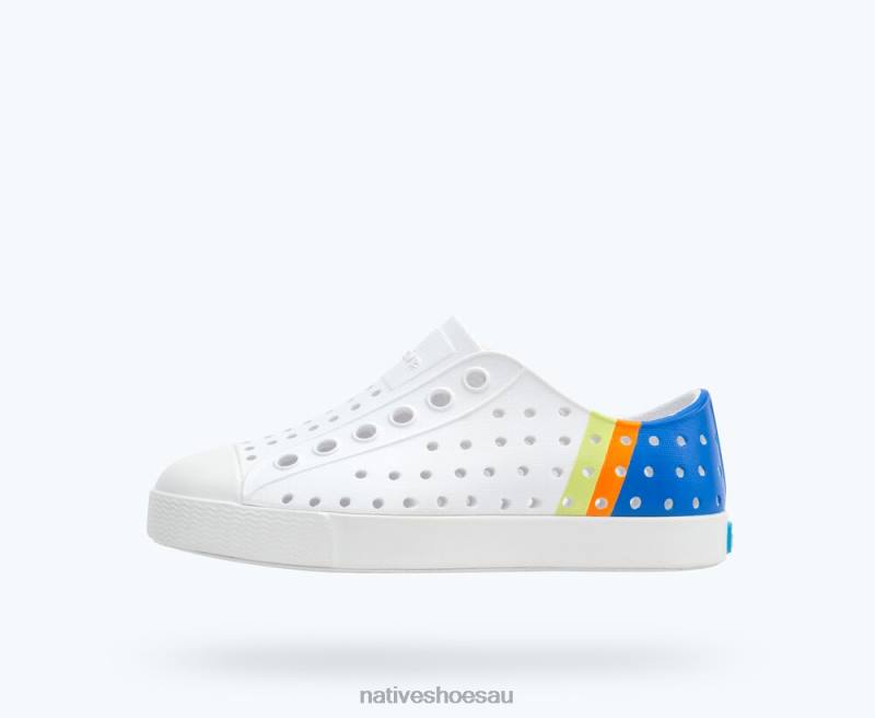 Footwear Native Shoes Jefferson Sugarlite Block Shell White/ UV City Celery Block Kids 4DD0191 - Click Image to Close