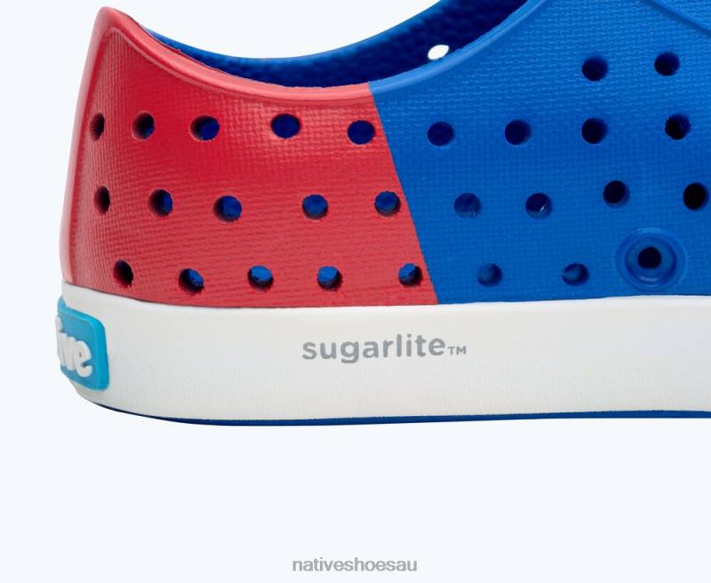 Footwear Native Shoes Jefferson Sugarlite Block UV Blue/ Shell White/ Hyper Freesia Celery Block Kids 4DD0210