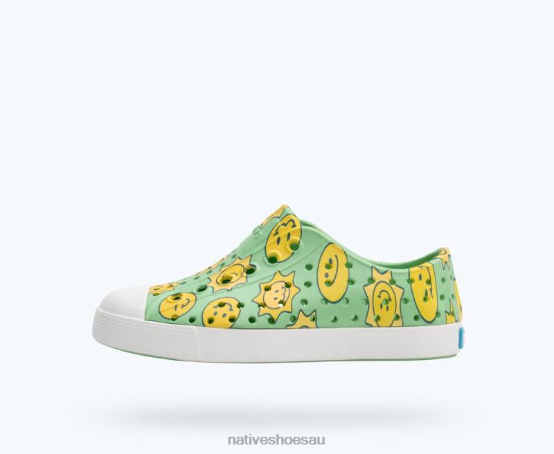 Footwear Native Shoes Jefferson Sugarlite Print Candy Green/ Shell White/ Raincoat Sunsmile Kids 4DD0119