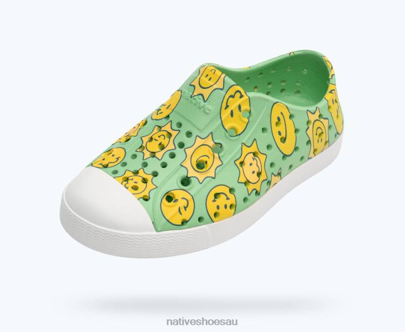 Footwear Native Shoes Jefferson Sugarlite Print Candy Green/ Shell White/ Raincoat Sunsmile Kids 4DD0119