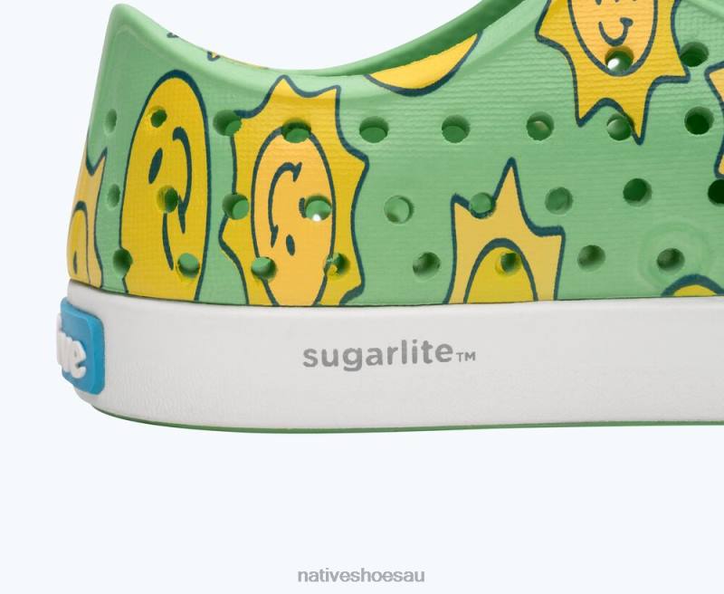 Footwear Native Shoes Jefferson Sugarlite Print Candy Green/ Shell White/ Raincoat Sunsmile Kids 4DD0119