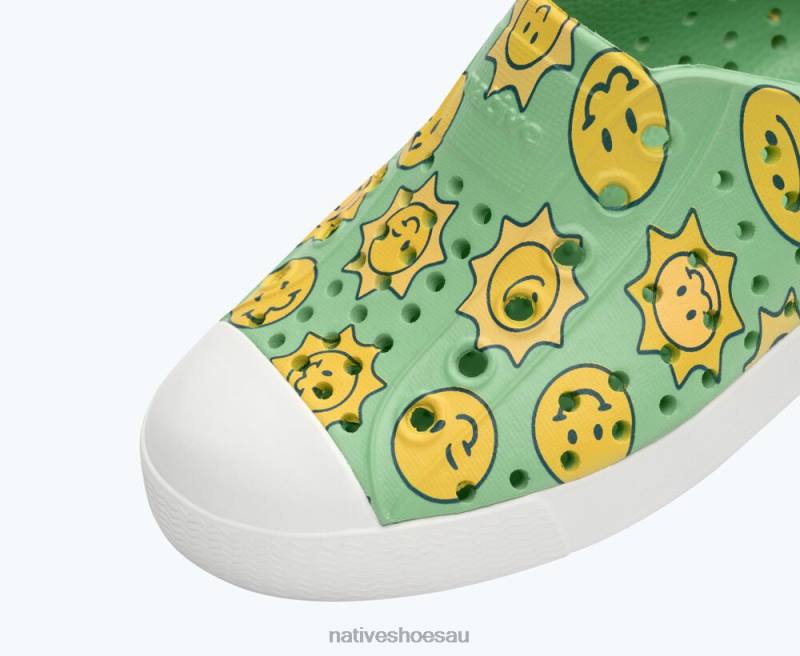 Footwear Native Shoes Jefferson Sugarlite Print Candy Green/ Shell White/ Raincoat Sunsmile Kids 4DD0119