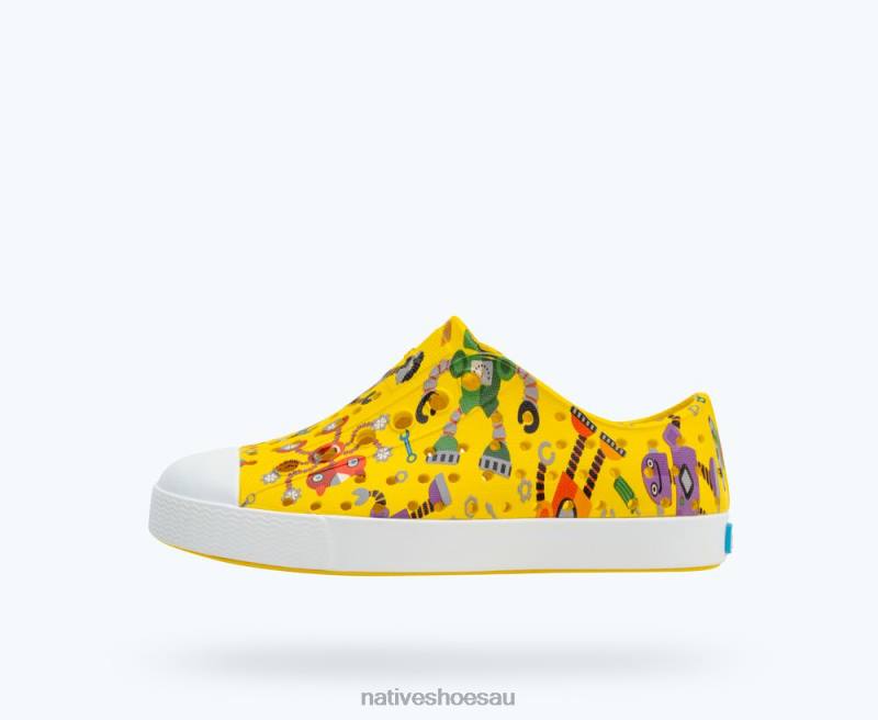 Footwear Native Shoes Jefferson Sugarlite Print Crayon Yellow/ Shell White/ Victoria Robuddies Kids 4DD0185