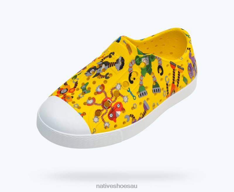 Footwear Native Shoes Jefferson Sugarlite Print Crayon Yellow/ Shell White/ Victoria Robuddies Kids 4DD0185