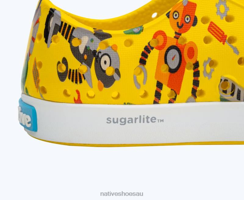 Footwear Native Shoes Jefferson Sugarlite Print Crayon Yellow/ Shell White/ Victoria Robuddies Kids 4DD0185