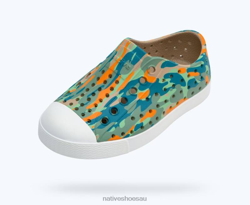 Footwear Native Shoes Jefferson Sugarlite Print Flax Tan/ Shell White/ City EuCamo Kids 4DD0148