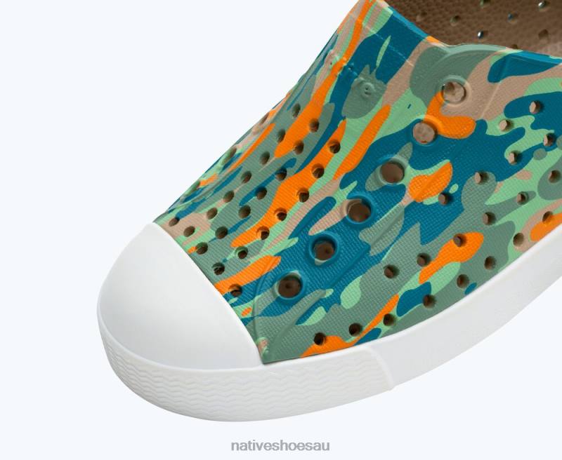 Footwear Native Shoes Jefferson Sugarlite Print Flax Tan/ Shell White/ City EuCamo Kids 4DD0148