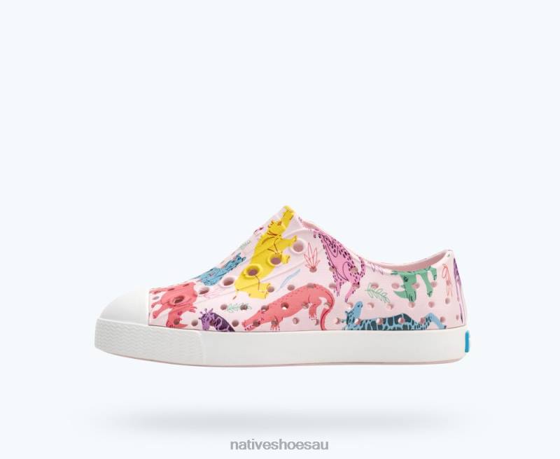 Footwear Native Shoes Jefferson Sugarlite Print Milk Pink/ Shell White/ Sea Fan Safari Friends Kids 4DD0158