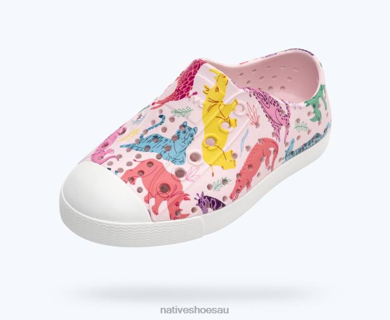 Footwear Native Shoes Jefferson Sugarlite Print Milk Pink/ Shell White/ Sea Fan Safari Friends Kids 4DD0158