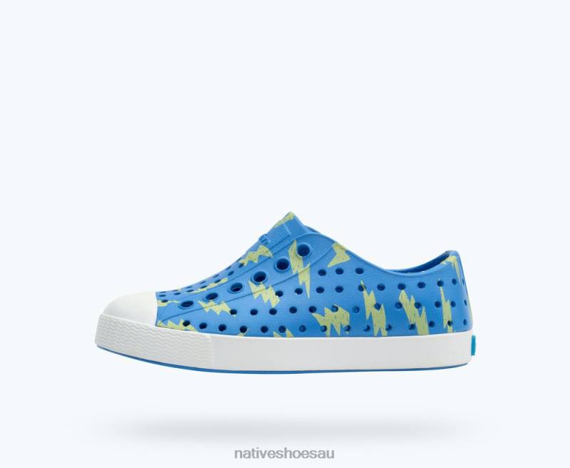 Footwear Native Shoes Jefferson Sugarlite Print Resting Blue/ Shell White/ Celery Lightning Kids 4DD0155