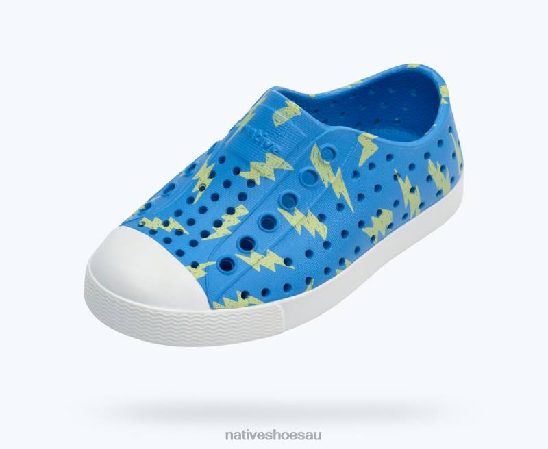 Footwear Native Shoes Jefferson Sugarlite Print Resting Blue/ Shell White/ Celery Lightning Kids 4DD0155