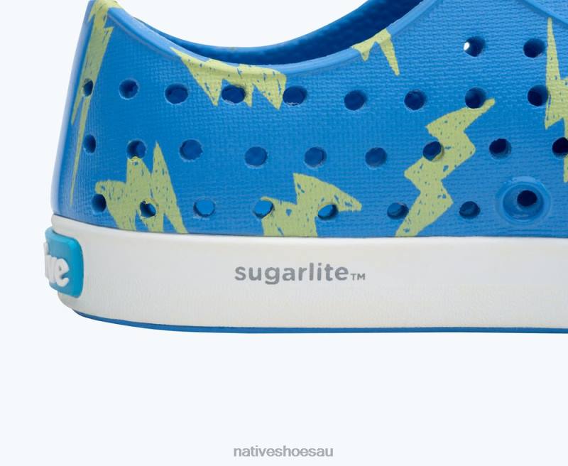 Footwear Native Shoes Jefferson Sugarlite Print Resting Blue/ Shell White/ Celery Lightning Kids 4DD0155