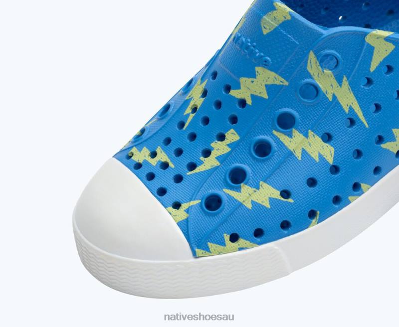 Footwear Native Shoes Jefferson Sugarlite Print Resting Blue/ Shell White/ Celery Lightning Kids 4DD0155