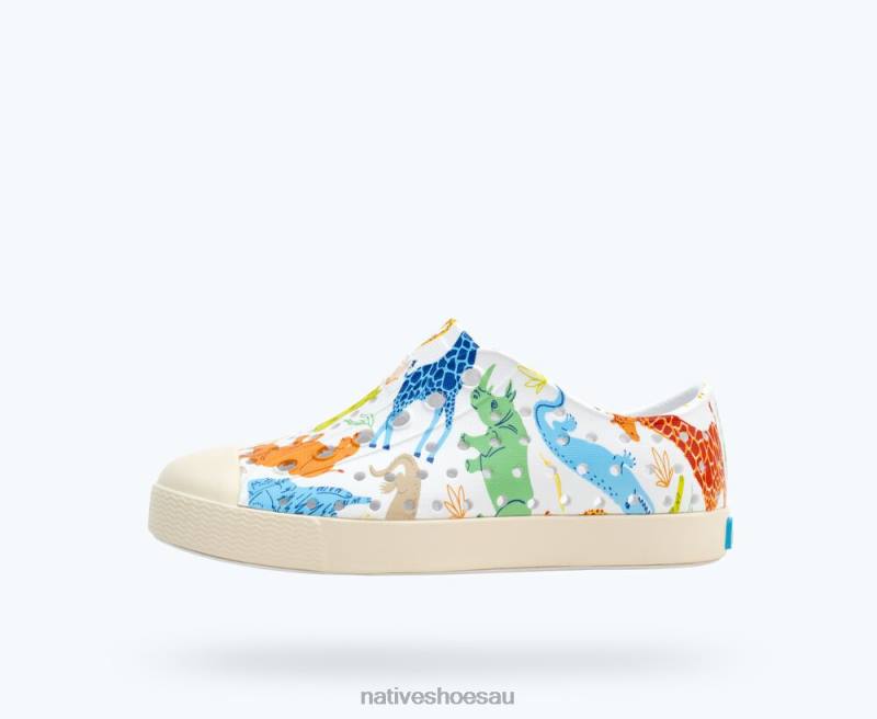 Footwear Native Shoes Jefferson Sugarlite Print Shell White/ Bone White/ Candy Safari Friends Kids 4DD0170 - Click Image to Close