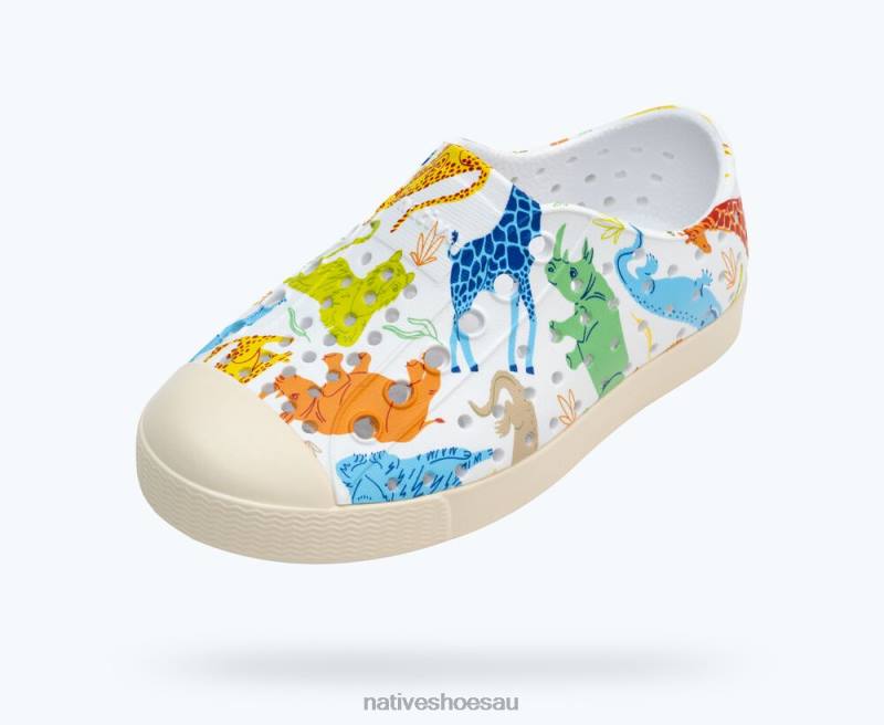 Footwear Native Shoes Jefferson Sugarlite Print Shell White/ Bone White/ Candy Safari Friends Kids 4DD0170