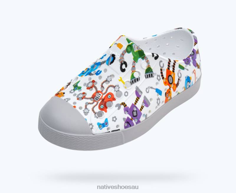 Footwear Native Shoes Jefferson Sugarlite Print Shell White/ Mist Grey/ Raincoat Robuddies Kids 4DD0167