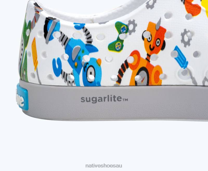 Footwear Native Shoes Jefferson Sugarlite Print Shell White/ Mist Grey/ Raincoat Robuddies Kids 4DD0167