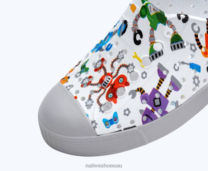 Footwear Native Shoes Jefferson Sugarlite Print Shell White/ Mist Grey/ Raincoat Robuddies Kids 4DD0167
