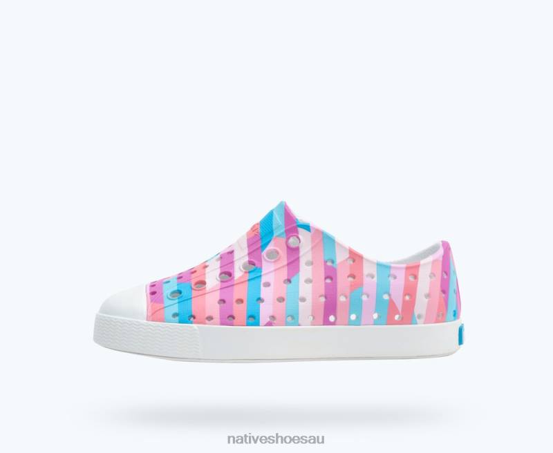 Footwear Native Shoes Jefferson Sugarlite Print Shell White/ Pastel Multi Stripe 2 Kids 4DD0248