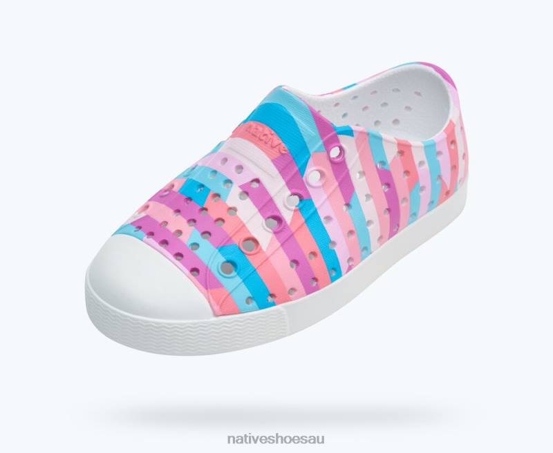Footwear Native Shoes Jefferson Sugarlite Print Shell White/ Pastel Multi Stripe 2 Kids 4DD0248