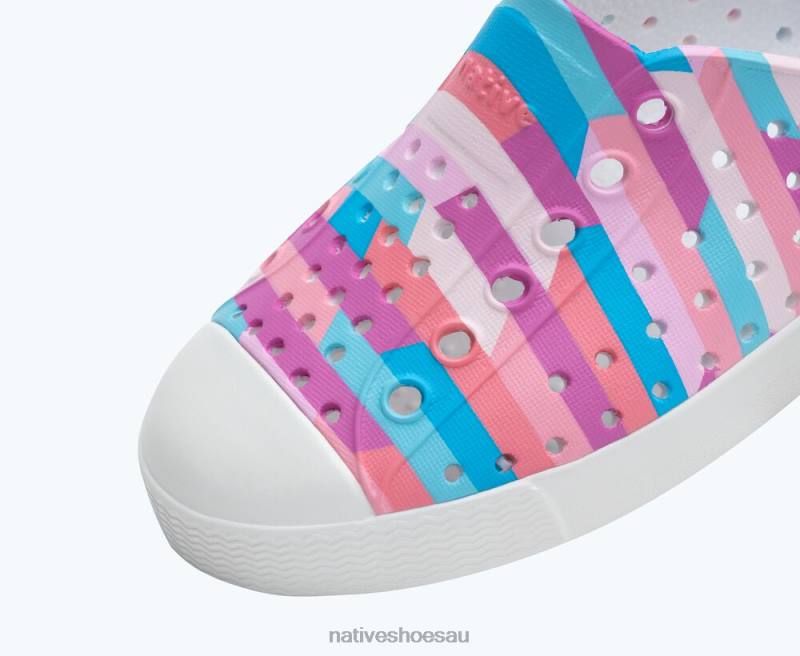 Footwear Native Shoes Jefferson Sugarlite Print Shell White/ Pastel Multi Stripe 2 Kids 4DD0248