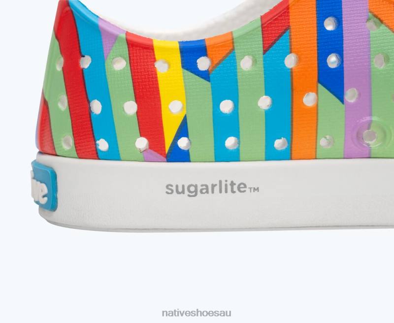Footwear Native Shoes Jefferson Sugarlite Print Shell White/ Rainbow Multi Stripe 2 Kids 4DD0163