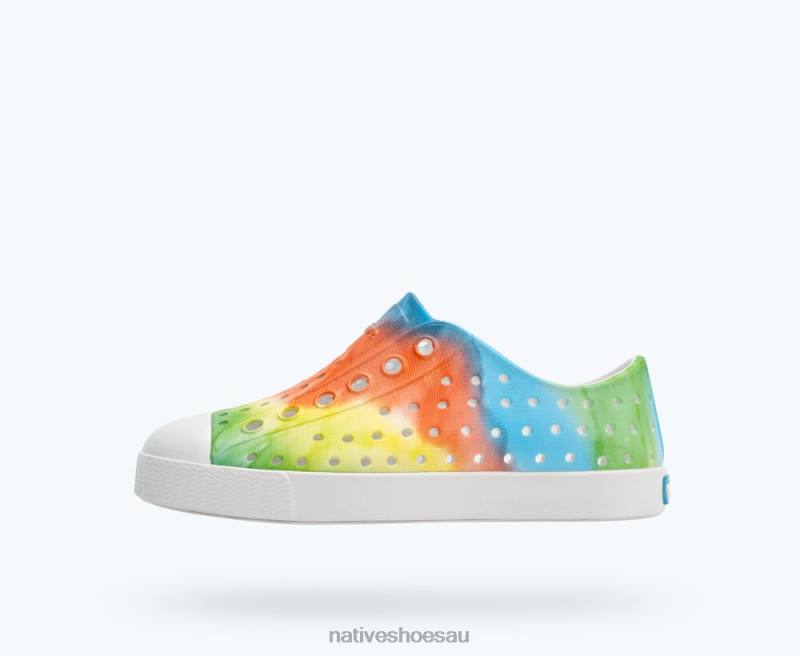 Footwear Native Shoes Jefferson Sugarlite Print Shell White/ Rainbow Tie Dye Kids 4DD0138 - Click Image to Close