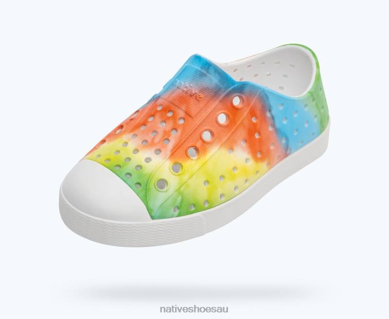 Footwear Native Shoes Jefferson Sugarlite Print Shell White/ Rainbow Tie Dye Kids 4DD0138