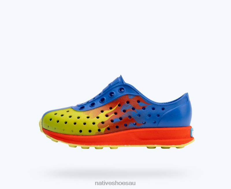 Footwear Native Shoes Robbie Sugarlite Print UV Blue/ Fire Red/ Chartreuse Flame/ Celery Speckle Rubber Kids 4DD0118