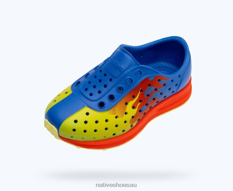 Footwear Native Shoes Robbie Sugarlite Print UV Blue/ Fire Red/ Chartreuse Flame/ Celery Speckle Rubber Kids 4DD0118