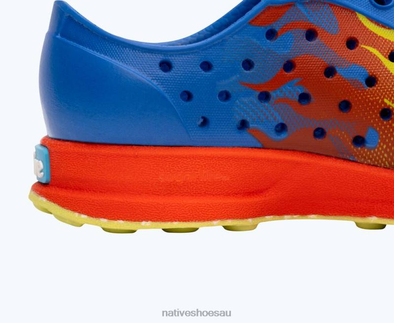 Footwear Native Shoes Robbie Sugarlite Print UV Blue/ Fire Red/ Chartreuse Flame/ Celery Speckle Rubber Kids 4DD0118