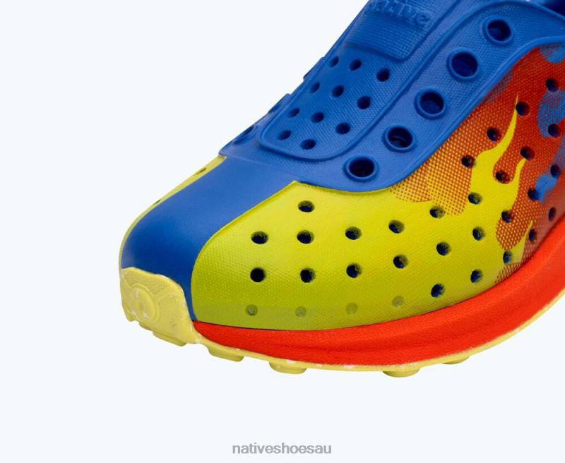 Footwear Native Shoes Robbie Sugarlite Print UV Blue/ Fire Red/ Chartreuse Flame/ Celery Speckle Rubber Kids 4DD0118
