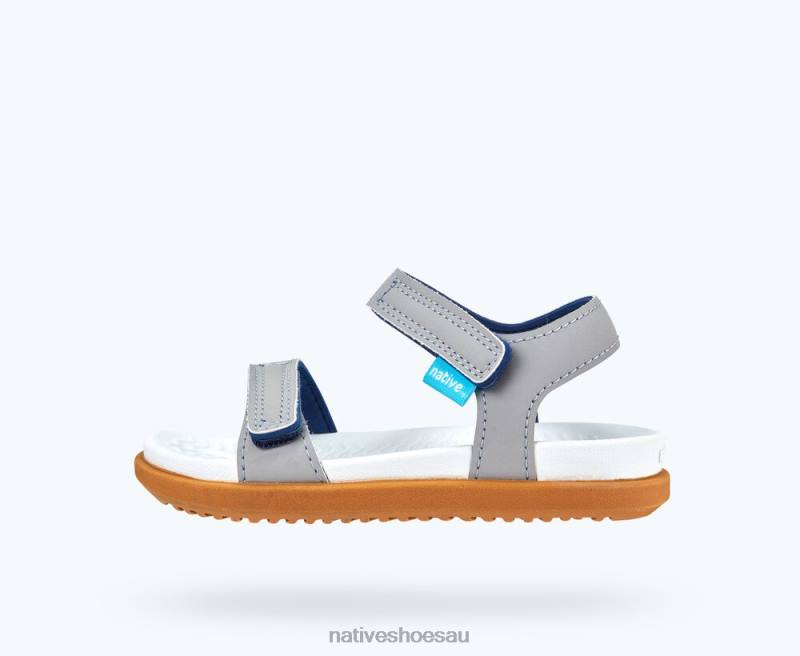 Footwear Native Shoes Charley Pigeon Grey/ Shell White/ Toffee Brown Kids 4DD096 - Click Image to Close