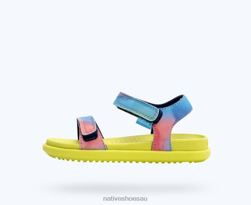 Footwear Native Shoes Charley Sugarlite Print Celery Green/ Rainbow Tie Dye Kids 4DD098