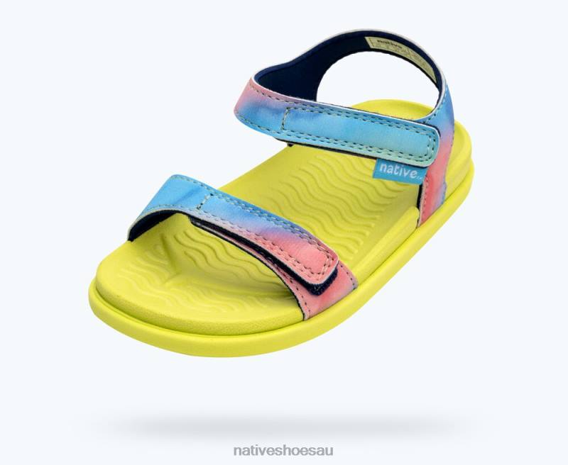 Footwear Native Shoes Charley Sugarlite Print Celery Green/ Rainbow Tie Dye Kids 4DD098