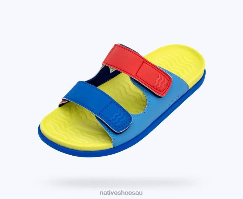Footwear Native Shoes Frankie Sugarlite Junior Resting Blue/ Celery Green/ UV Blue/ UV Hyper Strap Kids 4DD086