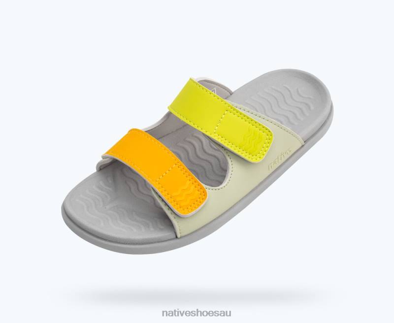 Footwear Native Shoes Frankie Sugarlite Junior Tea Green/ Pigeon Grey/ Chartreuse Trip Straps Kids 4DD094