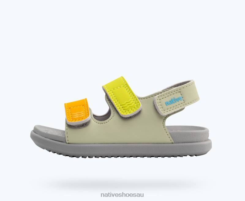 Footwear Native Shoes Frankie Sugarlite Tea Green/ Pigeon Grey/ Chartreuse Trip Straps Kids 4DD095 - Click Image to Close