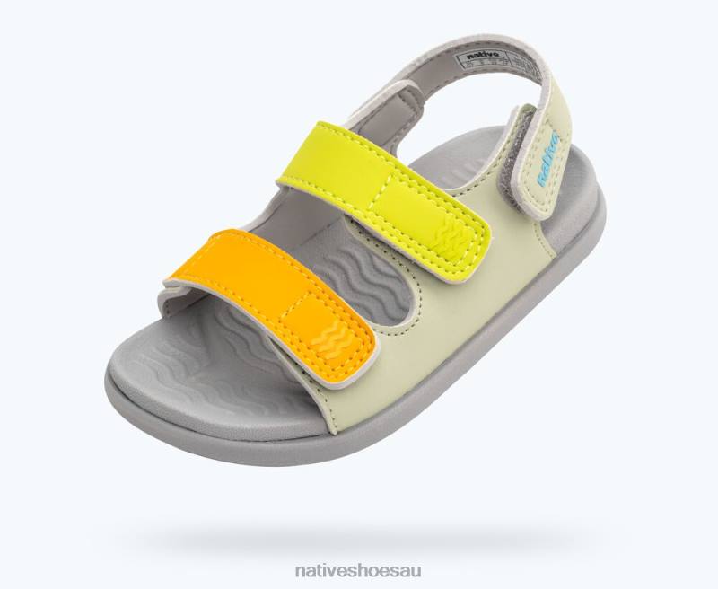 Footwear Native Shoes Frankie Sugarlite Tea Green/ Pigeon Grey/ Chartreuse Trip Straps Kids 4DD095