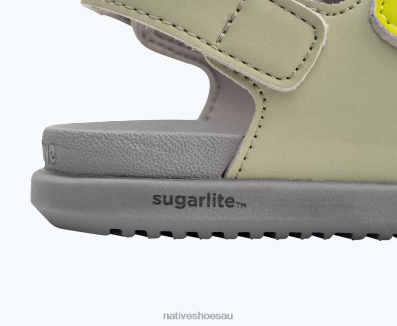 Footwear Native Shoes Frankie Sugarlite Tea Green/ Pigeon Grey/ Chartreuse Trip Straps Kids 4DD095