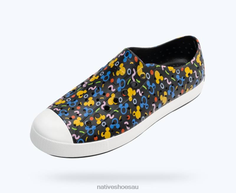 Footwear Native Shoes Jefferson Disney Print Jiffy Black/ Shell White/ Rad Confetti Men 4DD070