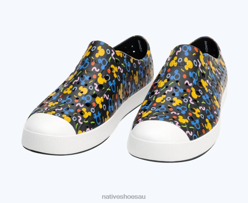 Footwear Native Shoes Jefferson Disney Print Jiffy Black/ Shell White/ Rad Confetti Men 4DD070