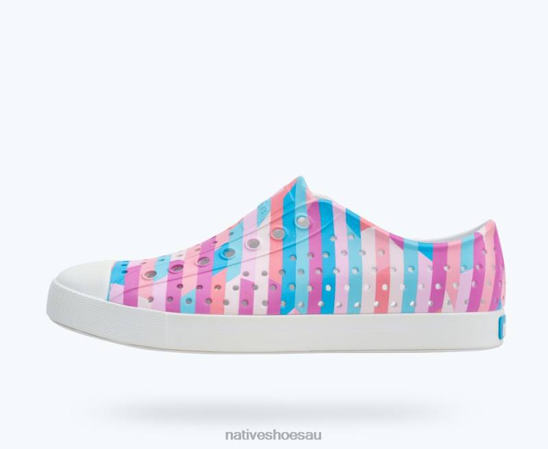 Footwear Native Shoes Jefferson Sugarlite Print Shell White/ Pastel Multi Stripe 2 Men 4DD019