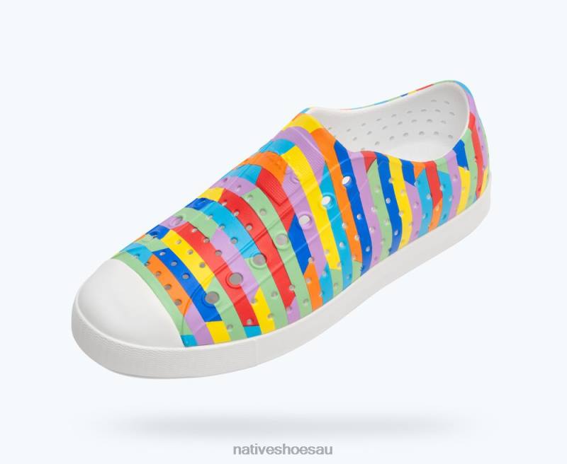 Footwear Native Shoes Jefferson Sugarlite Print Shell White/ Rainbow Multi Stripe 2 Men 4DD030