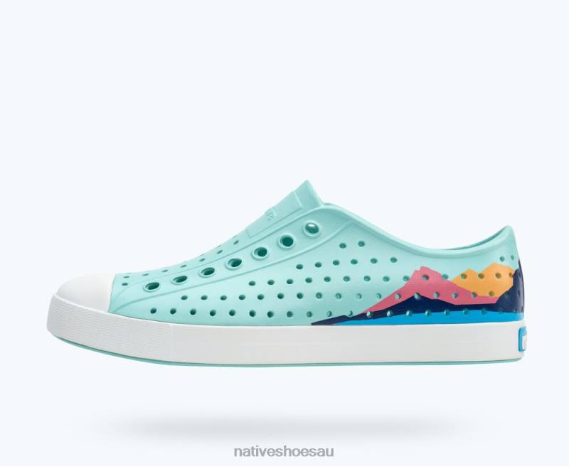 Footwear Native Shoes Jefferson Block Hydrangea Blue/ Coastal Blue/ Regatta Mountain Block Women 4DD075 - Click Image to Close