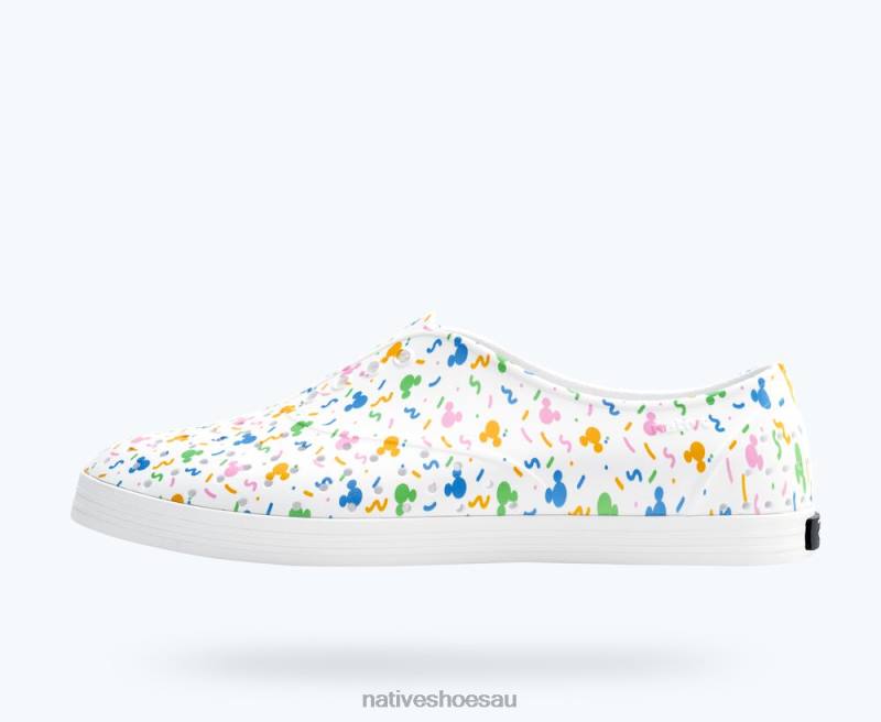Footwear Native Shoes Jericho Disney Print Shell White/ Pastel Rad Confetti Women 4DD082 - Click Image to Close